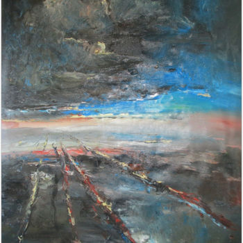 Malerei mit dem Titel "dark sea ways" von Volker Mersch, Original-Kunstwerk, Öl