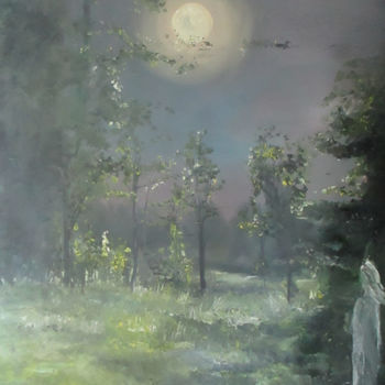 Schilderij getiteld "Wonder Moon" door Volker Mersch, Origineel Kunstwerk, Olie