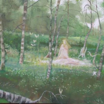 Painting titled "Fairy of the Forest" by Volker Mersch, Original Artwork, Acrylic