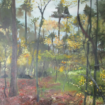 Malerei mit dem Titel "Waldstimmung an der…" von Volker Mersch, Original-Kunstwerk, Öl