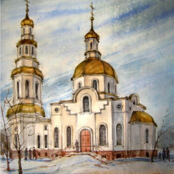 Pittura intitolato "Свято-Іоано-Богосло…" da Volodimir Kudlai, Opera d'arte originale, Acquarello