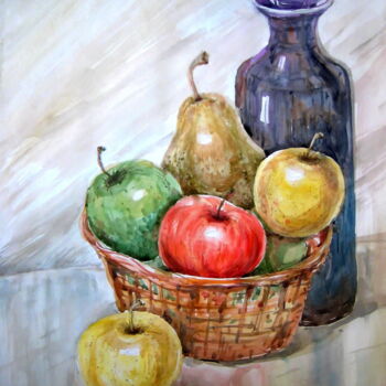 Painting titled "Натюрморт з яблукам…" by Volodimir Kudlai, Original Artwork, Watercolor