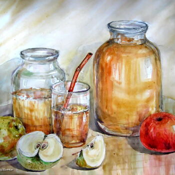 Pintura titulada "Сік із яблук" por Volodimir Kudlai, Obra de arte original, Acuarela