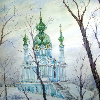 Peinture intitulée "Андріївська церква.…" par Volodimir Kudlai, Œuvre d'art originale, Aquarelle