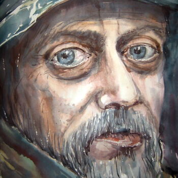 Pittura intitolato "Воїн з позивним Алб…" da Volodimir Kudlai, Opera d'arte originale, Acquarello