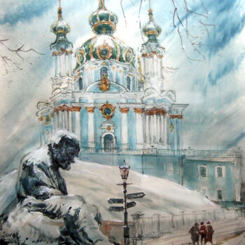 Painting titled "Andrew's Descent" by Volodimir Kudlai, Original Artwork, Watercolor