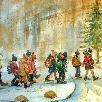 Painting titled "Обережно, діти!" by Volodimir Kudlai, Original Artwork, Watercolor