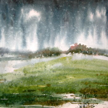 Pintura intitulada "Дощ" por Volodimir Kudlai, Obras de arte originais, Aquarela
