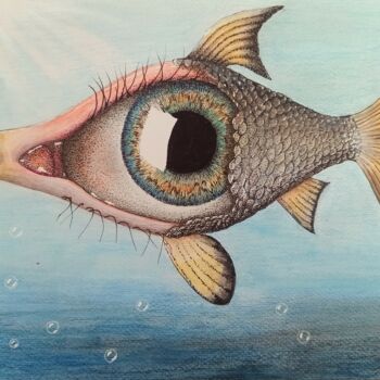 Zeichnungen mit dem Titel "Eyefish" von Volodimir Moldavskyi, Original-Kunstwerk, Tinte