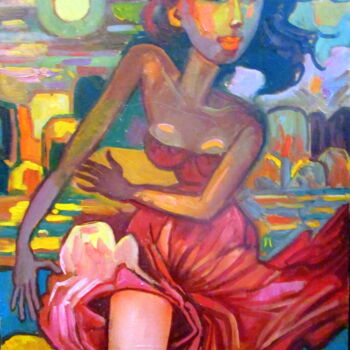 Painting titled "вечерний танец на б…" by Vladimir Cheremnykh, Original Artwork, Oil