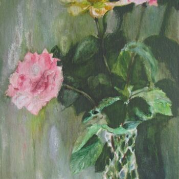 Peinture intitulée "6, Roses, cardboard…" par Volodymyr Chukhas, Œuvre d'art originale, Aquarelle