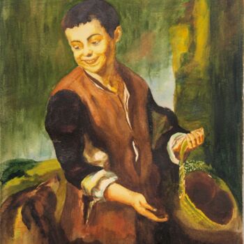 Schilderij getiteld "9, Boy with a dog,…" door Volodymyr Chukhas, Origineel Kunstwerk, Aquarel