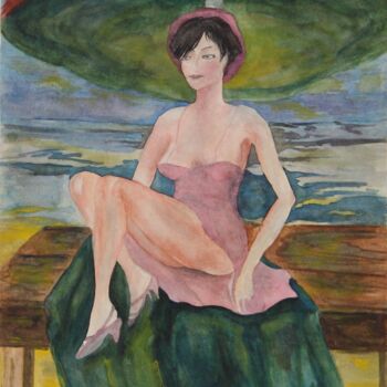 Pittura intitolato "16, Beach, coast of…" da Volodymyr Chukhas, Opera d'arte originale, Acquarello