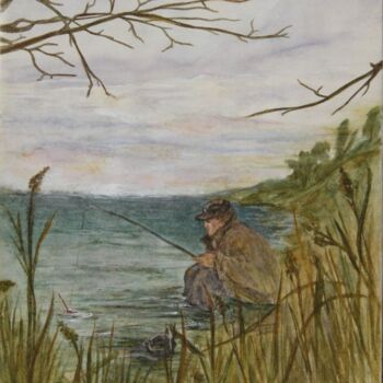 Painting titled "20, On fishing, mar…" by Volodymyr Chukhas, Original Artwork, Watercolor