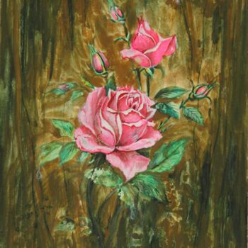 Картина под названием "23, Two roses,  pap…" - Volodymyr Chukhas, Подлинное произведение искусства, Акварель