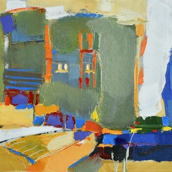 Painting titled "SITYSCAPE" by Volodymyr Kolesnyk, Original Artwork, Oil Mounted on Wood Stretcher frame