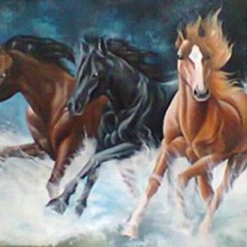 Painting titled "Lusitanos na praia" by Volodymyr Melnychuk, Original Artwork, Oil