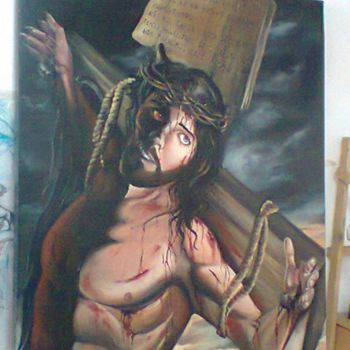 Pittura intitolato "Jesus ou lucifer" da Volodymyr Melnychuk, Opera d'arte originale, Olio