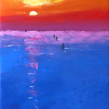 Painting titled "Abstract sunset 60-…" by Volodymyr Smoliak, Original Artwork, Oil
