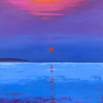 Painting titled "Calm sunset 80-60cm" by Volodymyr Smoliak, Original Artwork, Oil Mounted on Wood Stretcher frame