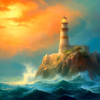 Arts numériques intitulée "Lighthouse at dawn" par Volodymyr Yaremchuk, Œuvre d'art originale, Peinture numérique