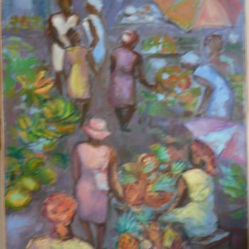 Painting titled "marché antillais" by Volpert, Original Artwork