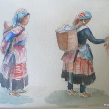 Painting titled "marché au Vietnam" by Volpert, Original Artwork
