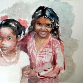 Peinture intitulée "fillettes en Inde" par Volpert, Œuvre d'art originale