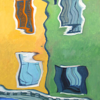 Картина под названием "Отражение. Зелено-ж…" - Ворошилова Наталия, Подлинное произведение искусства, Масло Установлен на Дер…