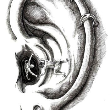 Rysunek zatytułowany „Adão e Eva em lugar…” autorstwa Voz Khumallo, Oryginalna praca, Silverpoint