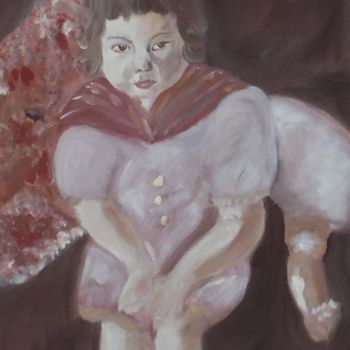 Pittura intitolato "L'enfant à la poupée" da Virginie Piatti, Opera d'arte originale, Olio Montato su Pannello di legno