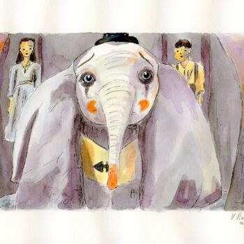 Painting titled "Dumbo - Bas les mas…" by Virginie Piatti, Original Artwork, Watercolor