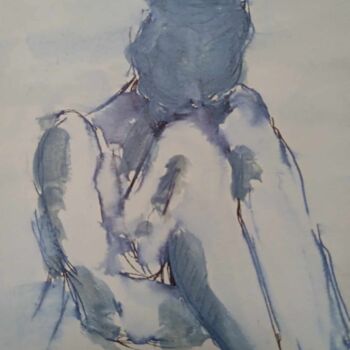 Painting titled "Fille en bleu" by Virginie Piatti, Original Artwork, Ink