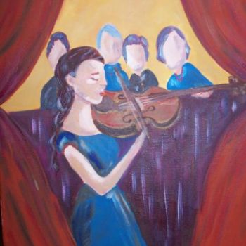 Painting titled "La violoniste" by Virginie Piatti, Original Artwork, Acrylic Mounted on Wood Stretcher frame