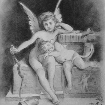 Drawing titled "Dos angelitos" by Vicente Pérez Iborra, Original Artwork