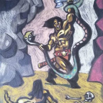 Painting titled "Barbarian killing a…" by Rade Vranjkovic, Original Artwork, Pastel