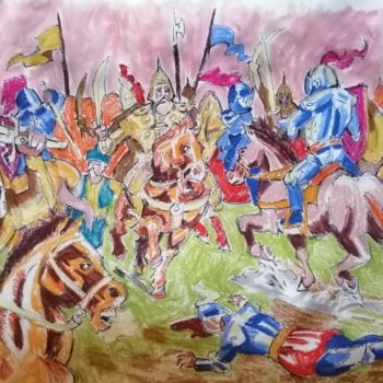 Drawing titled "Great battle" by Rade Vranjkovic, Original Artwork, Pastel