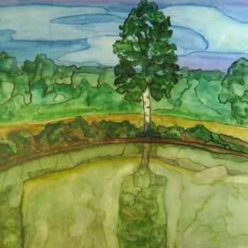 Рисунок под названием "Деревенский пруд" - Artvredina, Подлинное произведение искусства, Другой