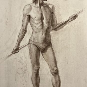Rysunek zatytułowany „Young man, charcoal…” autorstwa Vsevolod Chistiakov, Oryginalna praca, Węgiel drzewny