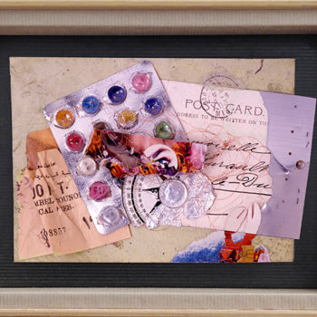 Collages titled "Memory boxe n°18" by Vincent Sfg, Original Artwork, Collages Mounted on Wood Panel