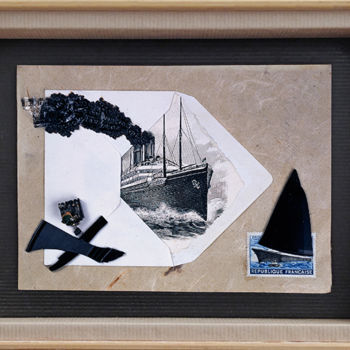 Collages titled "Memory boxe n°13" by Vincent Sfg, Original Artwork, Collages Mounted on Wood Panel
