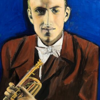 Painting titled "Boris Vian" by Viviane Fasel, Original Artwork, Oil Mounted on Wood Stretcher frame