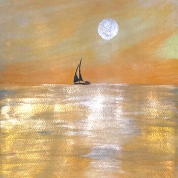 Painting titled "Golden hours" by Vstella, Original Artwork, Watercolor