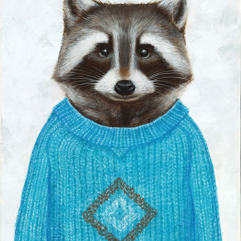 Painting titled "Raccoon" by Vladimir Tyuryaev, Original Artwork, Acrylic