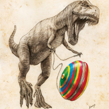 Desenho intitulada "Jurassic Yoyo" por Vladimir Tyuryaev, Obras de arte originais, Lápis