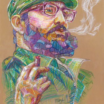 Drawing titled "Fidel Castro" by Vladimir Tyuryaev, Original Artwork, Pencil
