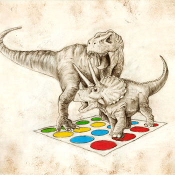 Drawing titled "Jurassic Twister" by Vladimir Tyuryaev, Original Artwork, Pencil