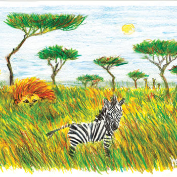 Rysunek zatytułowany „Careless zebra” autorstwa Vladimir Tyuryaev, Oryginalna praca, Ołówek
