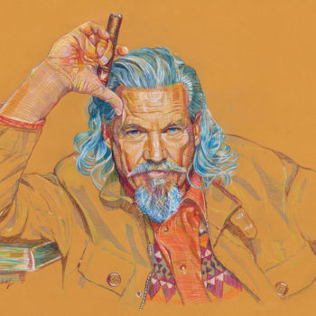 Рисунок под названием "Jeff Bridges" - Vladimir Tyuryaev, Подлинное произведение искусства, Цветные карандаши