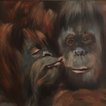 Картина под названием "Две обезьяны" - Вугар Мамедов, Подлинное произведение искусства, Масло